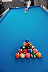 Image showing young man play pro billiard game 