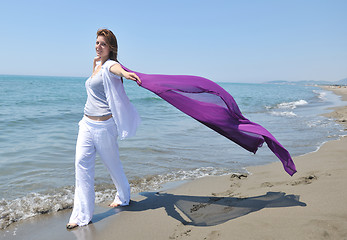 Image showing young woman relax  on beach