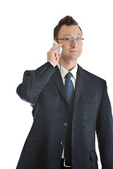 Image showing one businessman with cellphone isolated on white