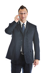 Image showing one businessman with cellphone isolated on white