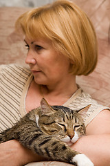 Image showing Woman with cat