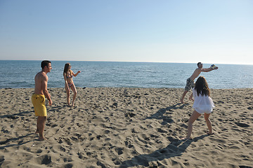 Image showing young people group have fun and play beach volleyball