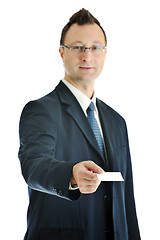 Image showing young businessman with empty white cardyoung businessman with em