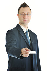 Image showing young businessman with empty business card