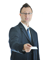 Image showing young businessman with empty business card