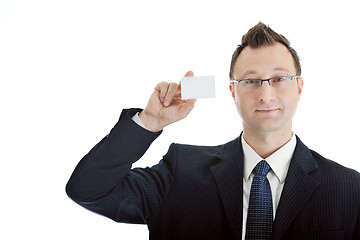 Image showing young businessman with empty white card