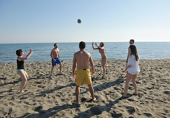 Image showing young people group have fun and play beach volleyball