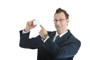 Image showing young businessman with empty business card