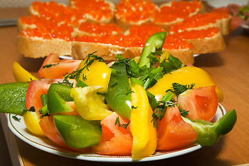 Image showing Sliced paprika and tomatoes.