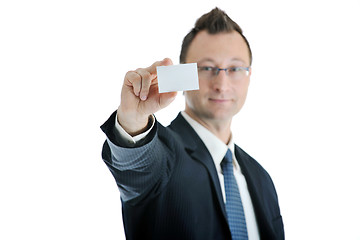 Image showing young businessman with empty white card