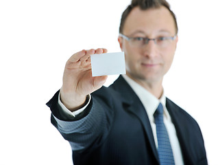 Image showing young businessman with empty white card