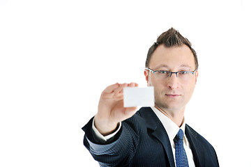 Image showing young businessman with empty white card