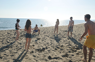 Image showing young people group have fun and play beach volleyball