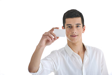 Image showing young businessman with empty business card