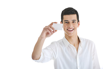 Image showing young businessman with empty business card