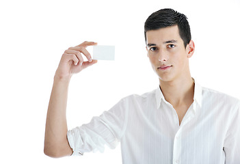 Image showing young businessman with empty white card