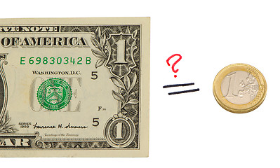 Image showing concept compare usd dollar and euro coin money 