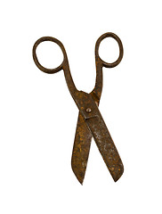 Image showing rusty old retro scissors isolated on white 