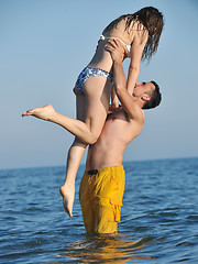 Image showing happy young couple have romantic time on beach