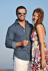 Image showing happy young couple have romantic time on beach