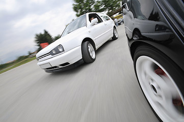 Image showing Fast car moving with motion blur