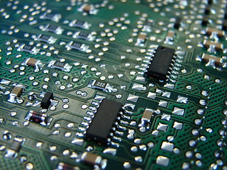 Image showing green motherboard macro