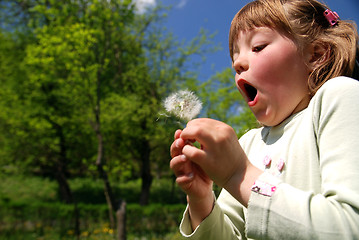 Image showing cute girl blowing dundelion