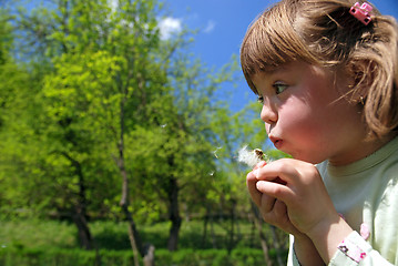 Image showing cute girl blowing dundelion