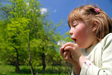 Image showing cute girl blowing dundelion