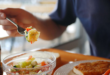 Image showing man eating healthy food it an restaurant