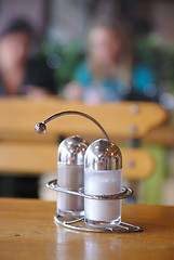 Image showing salt and paper shaker in restaurant