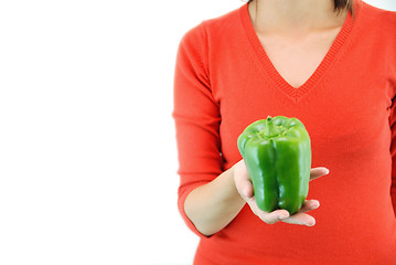Image showing green pepper in woman hand