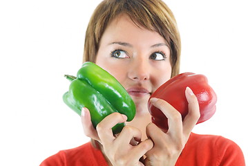 Image showing pretty girl with pepper isolated