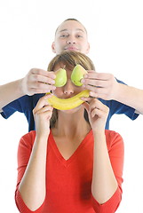 Image showing happy and healthy couple with fruits