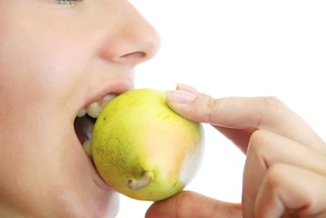 Image showing beautiful girl with pear