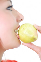 Image showing beautiful girl with pear
