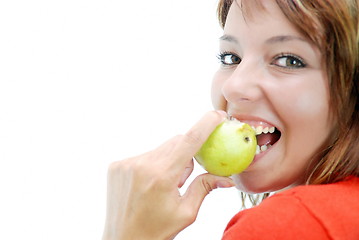 Image showing beautiful girl with pear