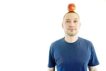 Image showing man with apple on head