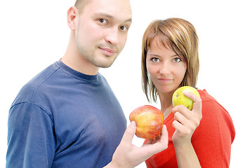 Image showing healthy couple with apple