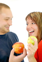 Image showing healthy couple with apple