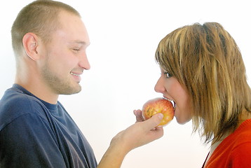 Image showing healthy couple with apple