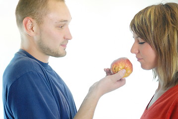 Image showing healthy couple with apple