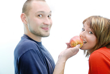 Image showing healthy couple with apple