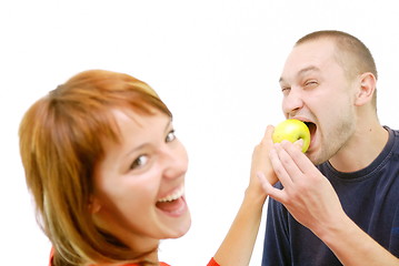 Image showing healthy couple with apple