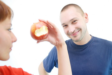 Image showing healthy couple with apple