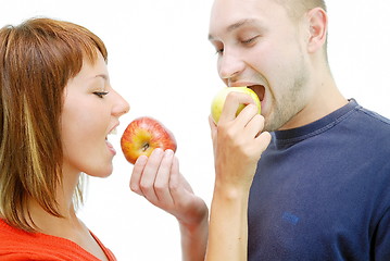 Image showing healthy couple with apple