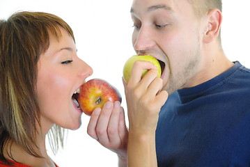 Image showing healthy couple with apple