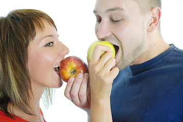 Image showing healthy couple with apple