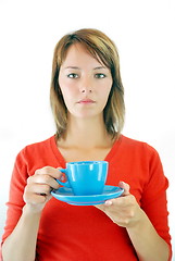 Image showing girl with blue coffe cup