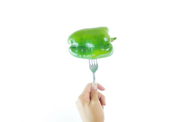 Image showing green pepper on fork